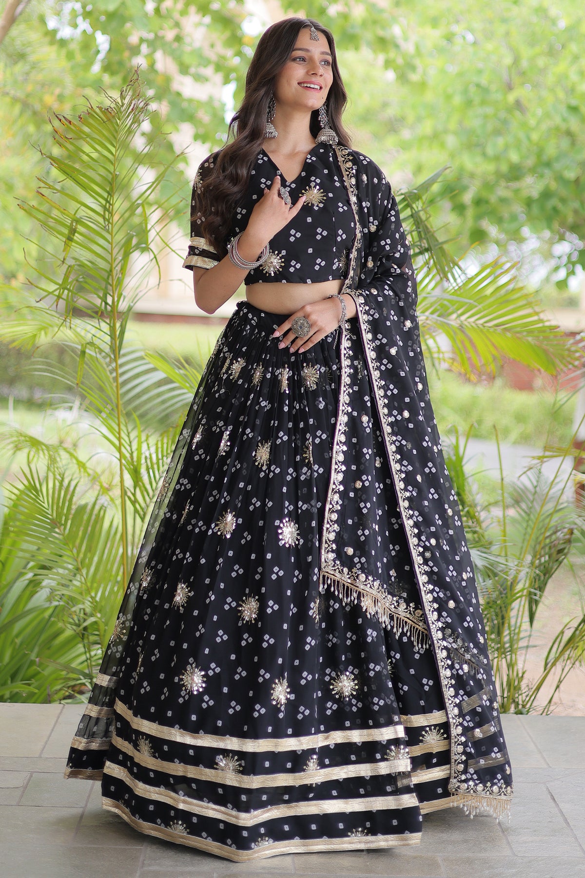 Black Georgette Printed Lehenga with Sequin Work