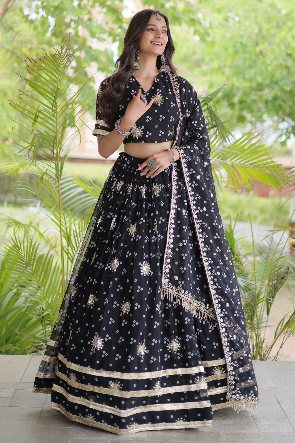 Black Georgette Printed Lehenga with Sequin Work
