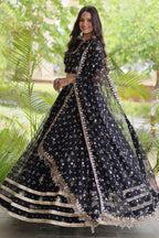 Black Georgette Printed Lehenga with Sequin Work