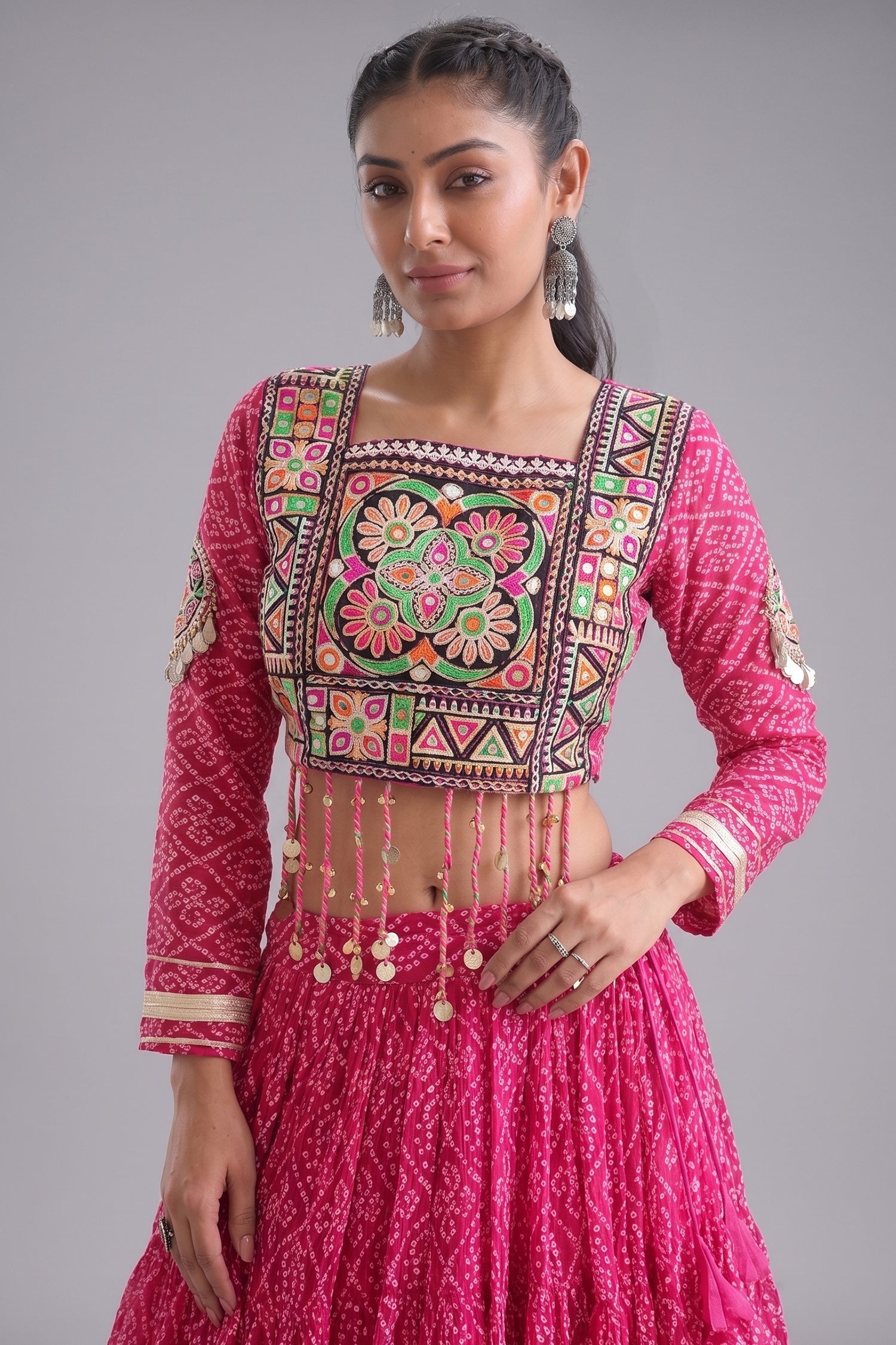 Pink Georgette Kachchi Mirror Worked Chaniya Choli Secondary image