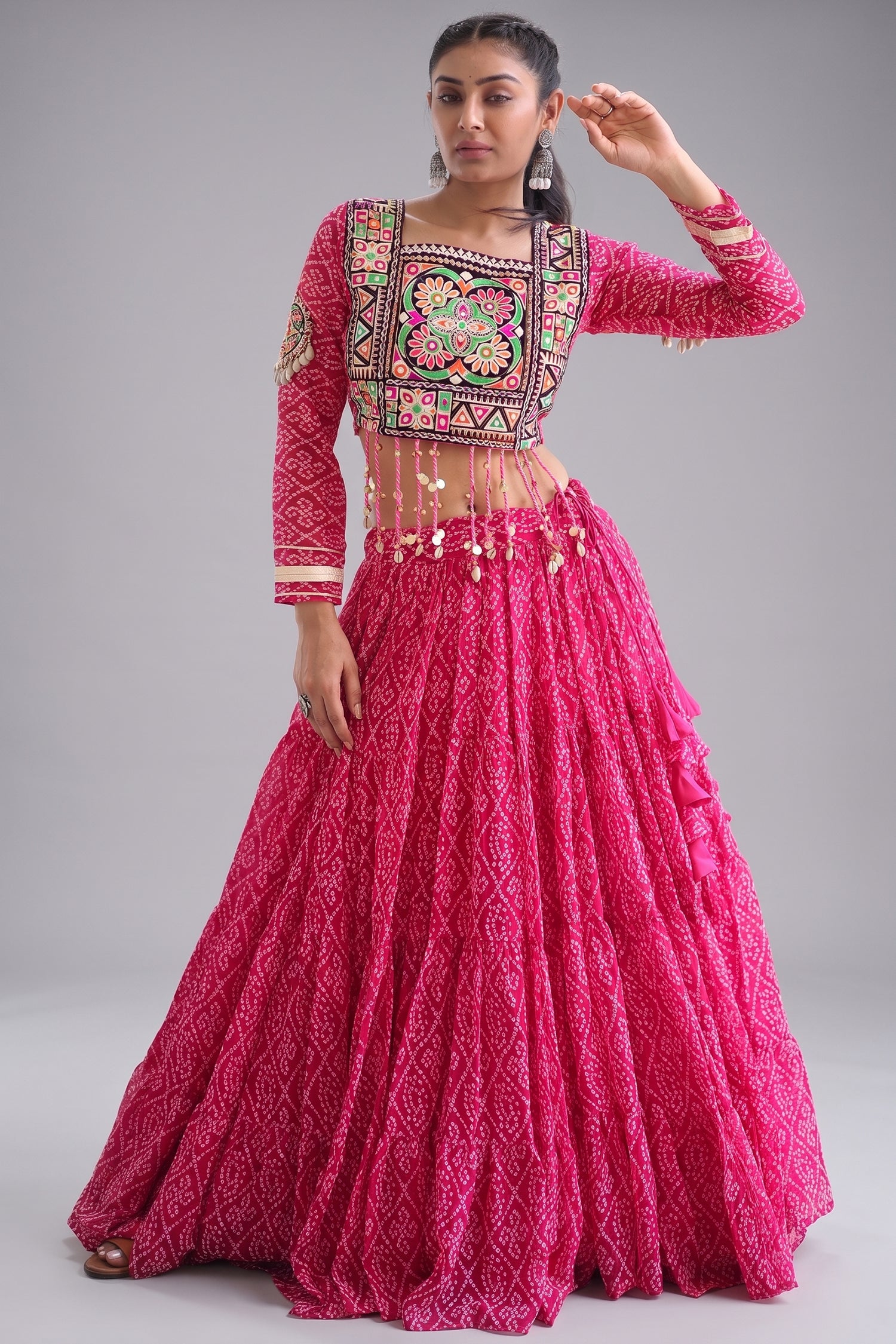 Pink Georgette Kachchi Mirror Worked Chaniya Choli Main image