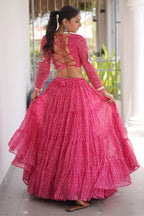 Pink Georgette Kachchi Mirror Worked Chaniya Choli