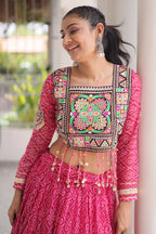 Pink Georgette Kachchi Mirror Worked Chaniya Choli