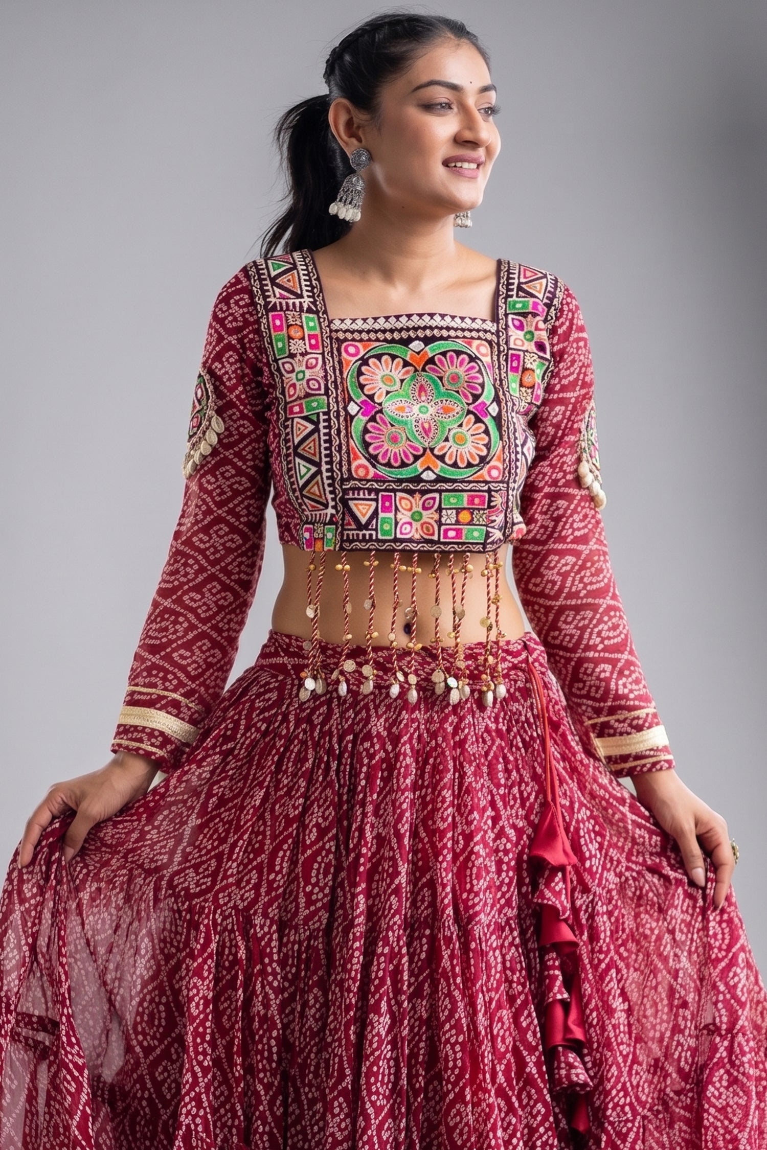 Maroon Georgette Kachchi Mirror Worked Chaniya Choli Secondary image