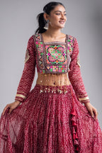 Maroon Georgette Kachchi Mirror Worked Chaniya Choli