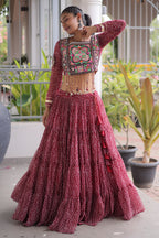 Maroon Georgette Kachchi Mirror Worked Chaniya Choli