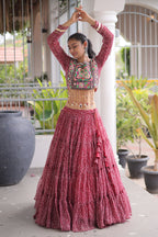 Maroon Georgette Kachchi Mirror Worked Chaniya Choli