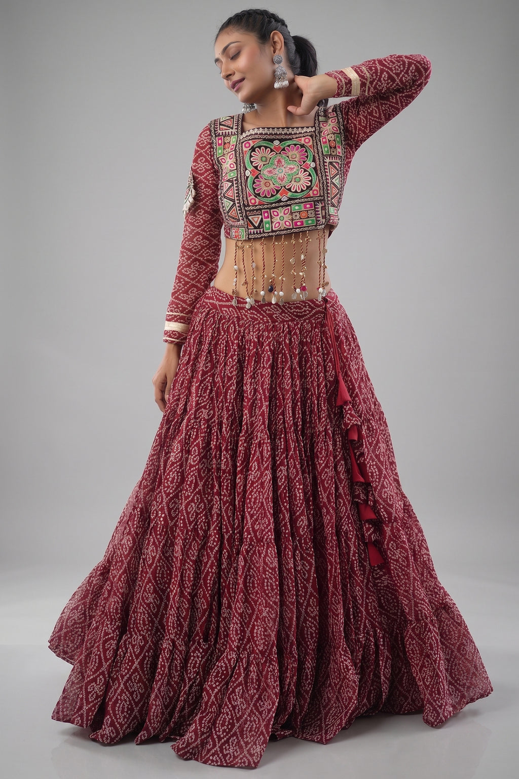 Maroon Georgette Kachchi Mirror Worked Chaniya Choli