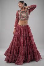 Maroon Georgette Kachchi Mirror Worked Chaniya Choli
