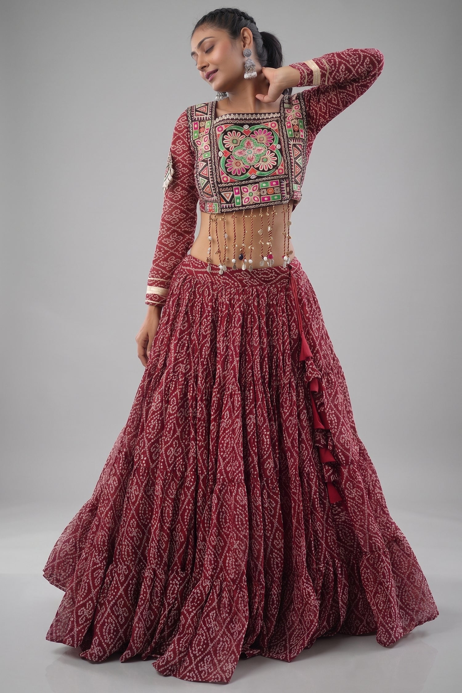 Maroon Georgette Kachchi Mirror Worked Chaniya Choli