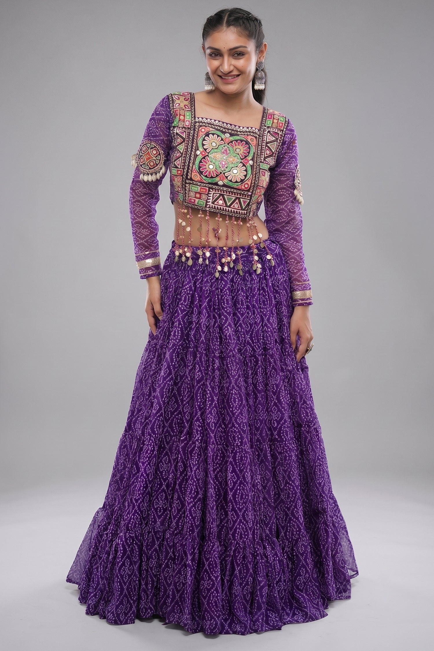 Purple Georgette Kachchi Mirror Worked Chaniya Choli Main image