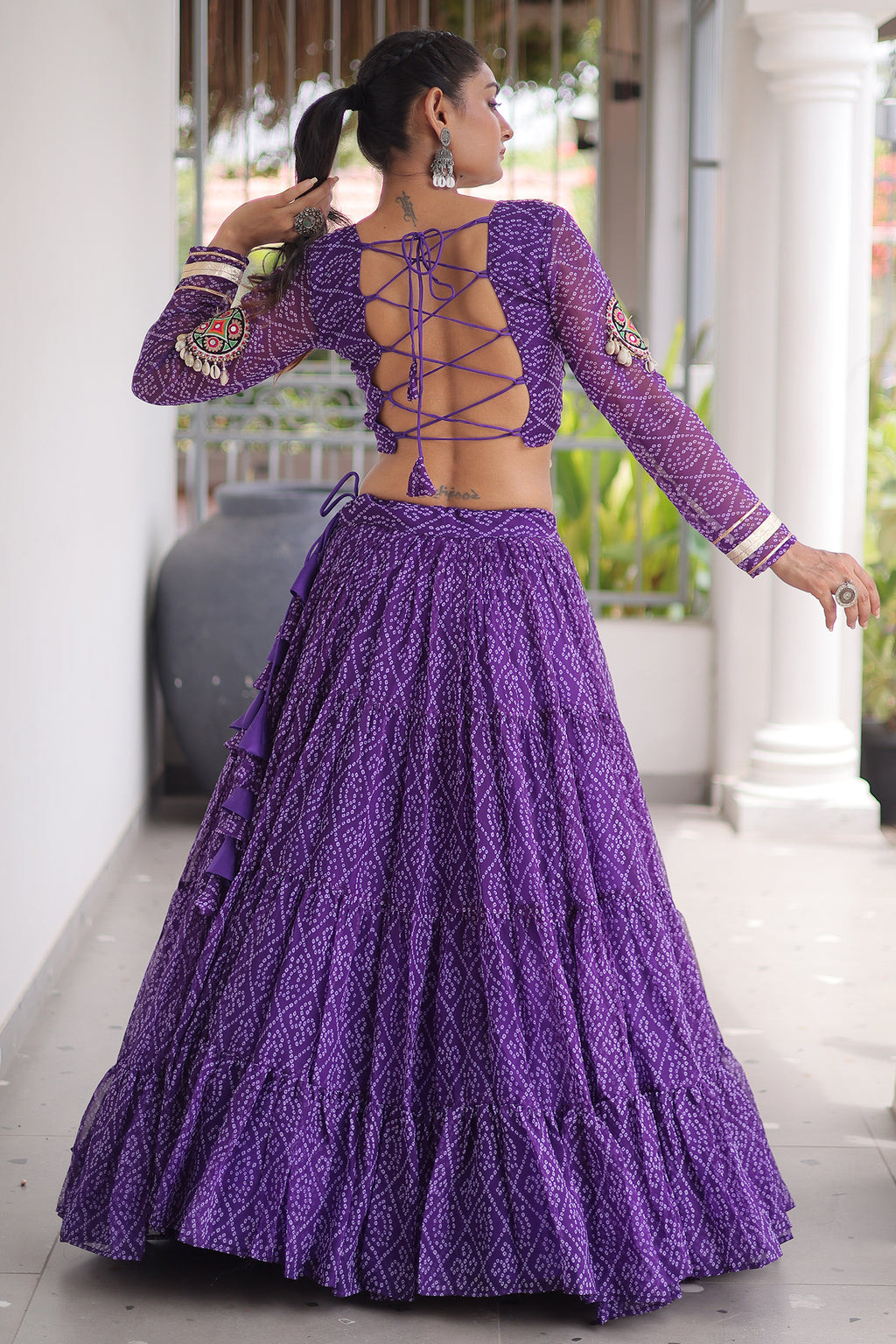 Purple Georgette Kachchi Mirror Worked Chaniya Choli