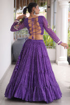 Purple Georgette Kachchi Mirror Worked Chaniya Choli