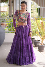 Purple Georgette Kachchi Mirror Worked Chaniya Choli