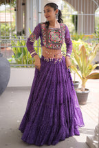Purple Georgette Kachchi Mirror Worked Chaniya Choli