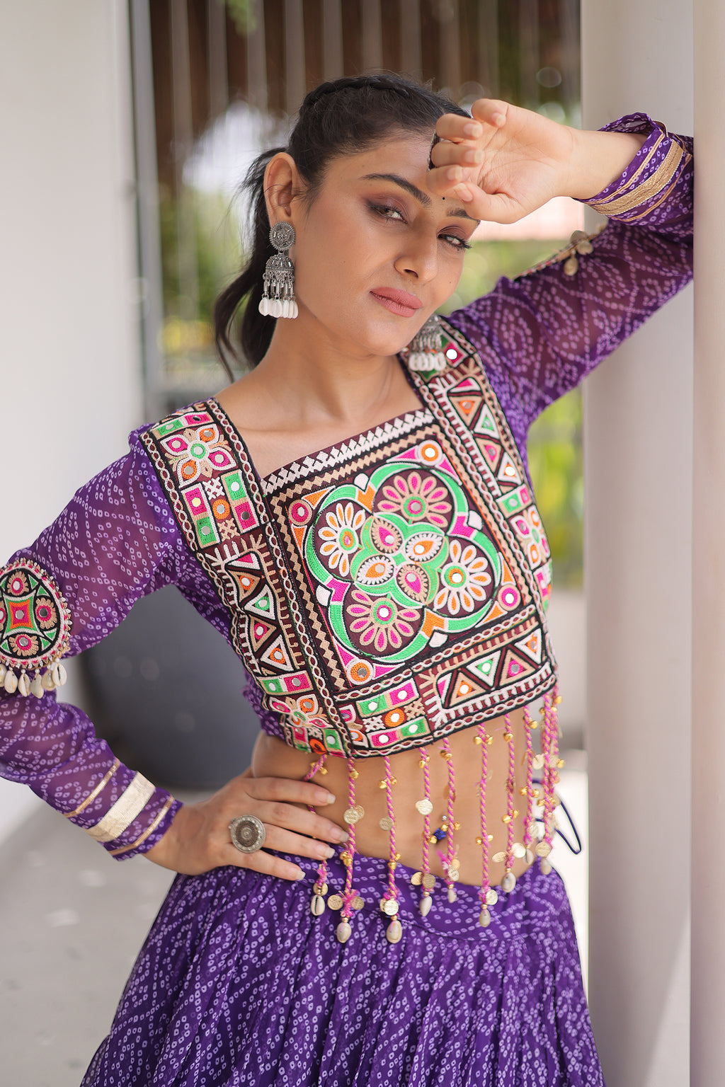 Purple Georgette Kachchi Mirror Worked Chaniya Choli