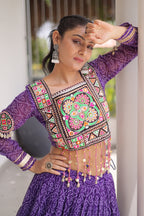 Purple Georgette Kachchi Mirror Worked Chaniya Choli