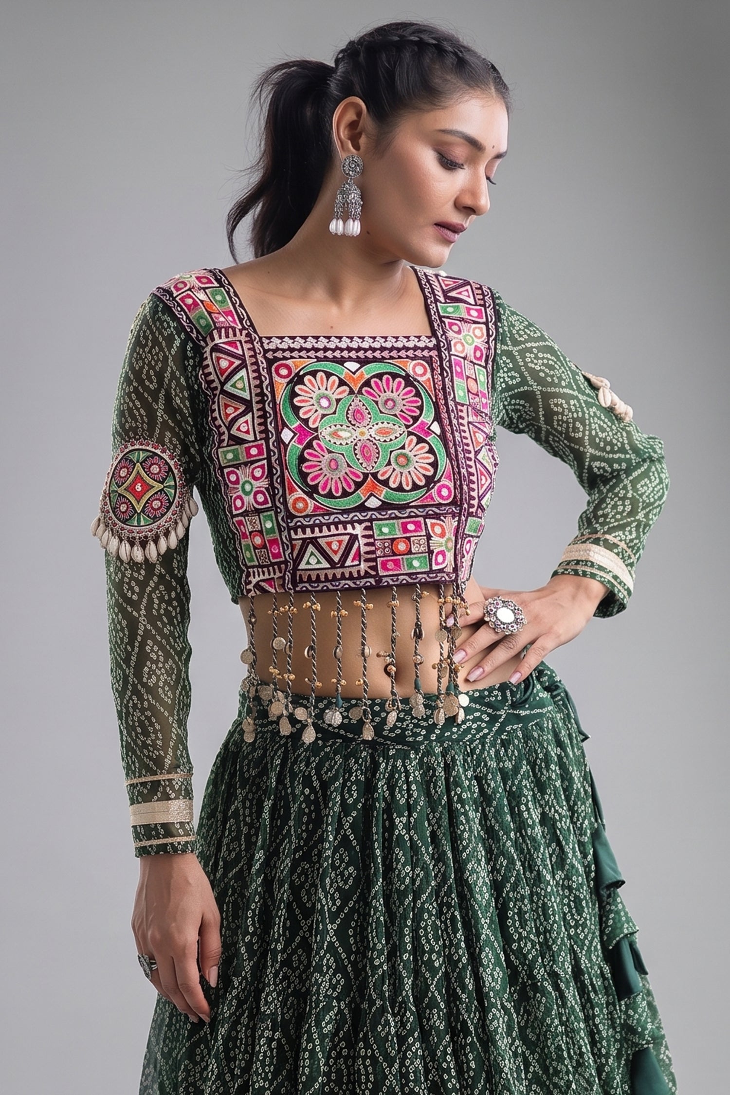 Green Georgette Kachchi Mirror Worked Chaniya Choli Secondary image