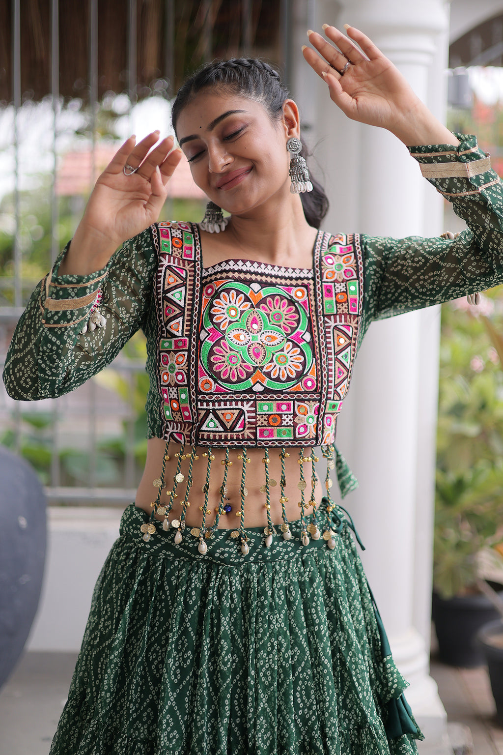 Green Georgette Kachchi Mirror Worked Chaniya Choli