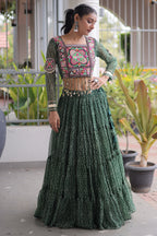Green Georgette Kachchi Mirror Worked Chaniya Choli