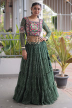 Green Georgette Kachchi Mirror Worked Chaniya Choli