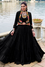 Black Rayon Kachchi Worked Chaniya Choli with Jacket
