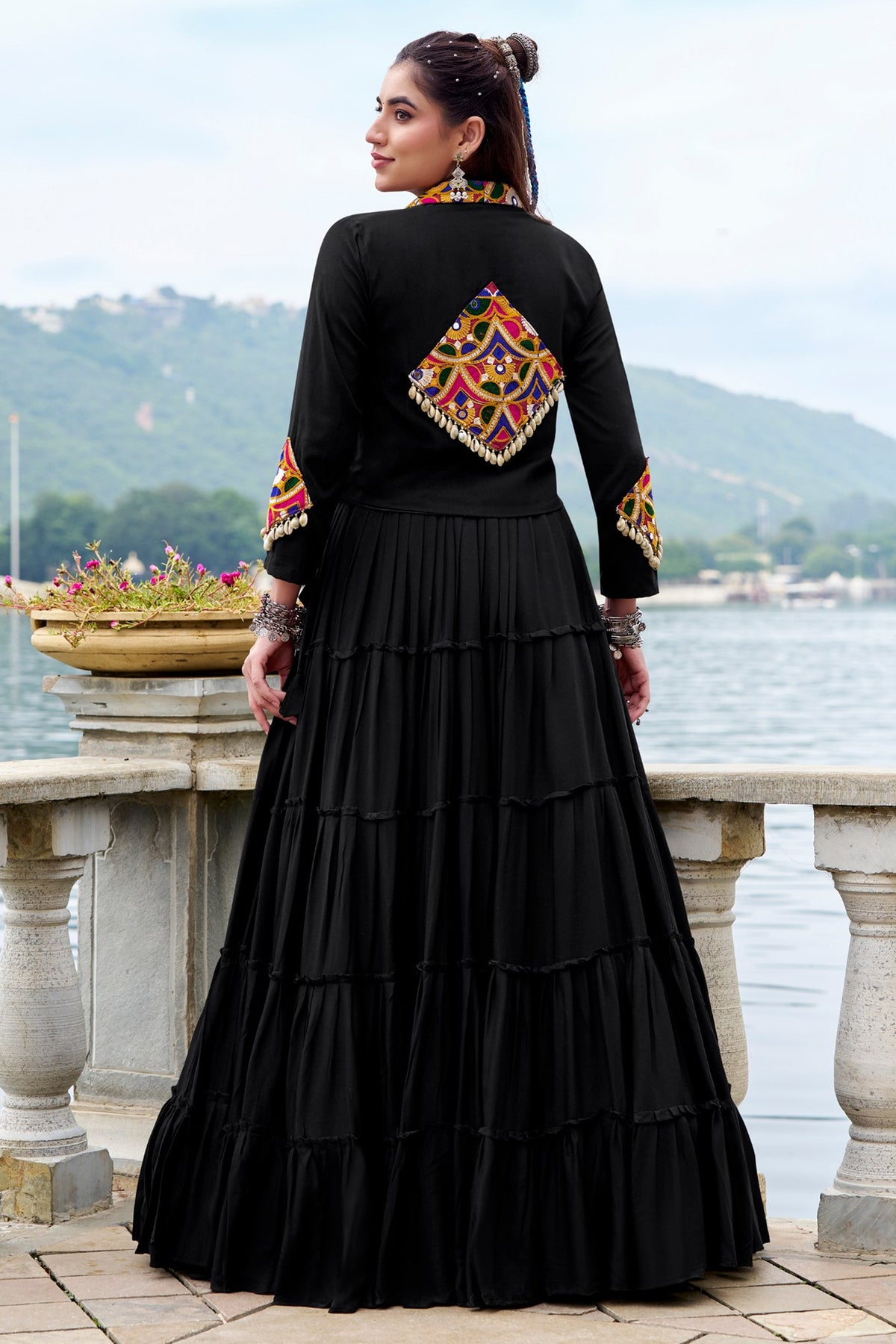 Black Rayon Kachchi Worked Chaniya Choli with Jacket