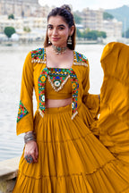 Mustard Rayon Kachchi Worked Chaniya Choli with Jacket