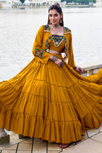 Mustard Rayon Kachchi Worked Chaniya Choli with Jacket