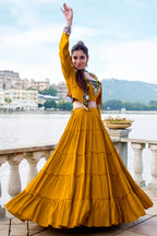 Mustard Rayon Kachchi Worked Chaniya Choli with Jacket