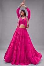 Pink Rayon Kachchi Worked Chaniya Choli with Jacket