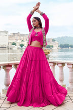 Pink Rayon Kachchi Worked Chaniya Choli with Jacket