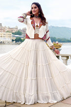 Off White Rayon Kachchi Worked Chaniya Choli with Jacket