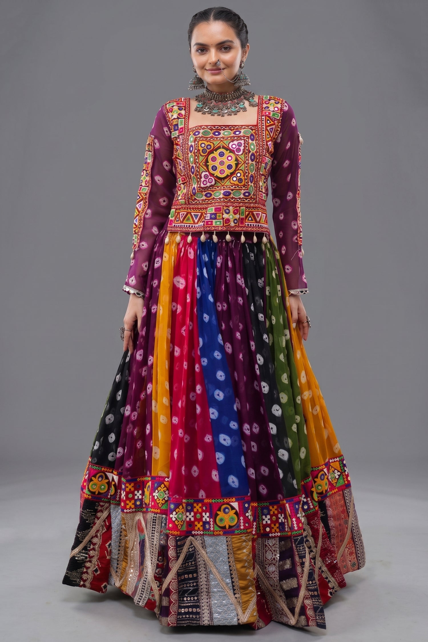 Multi Georgette Printed Chaniya Choli with Kachchi Work Main image