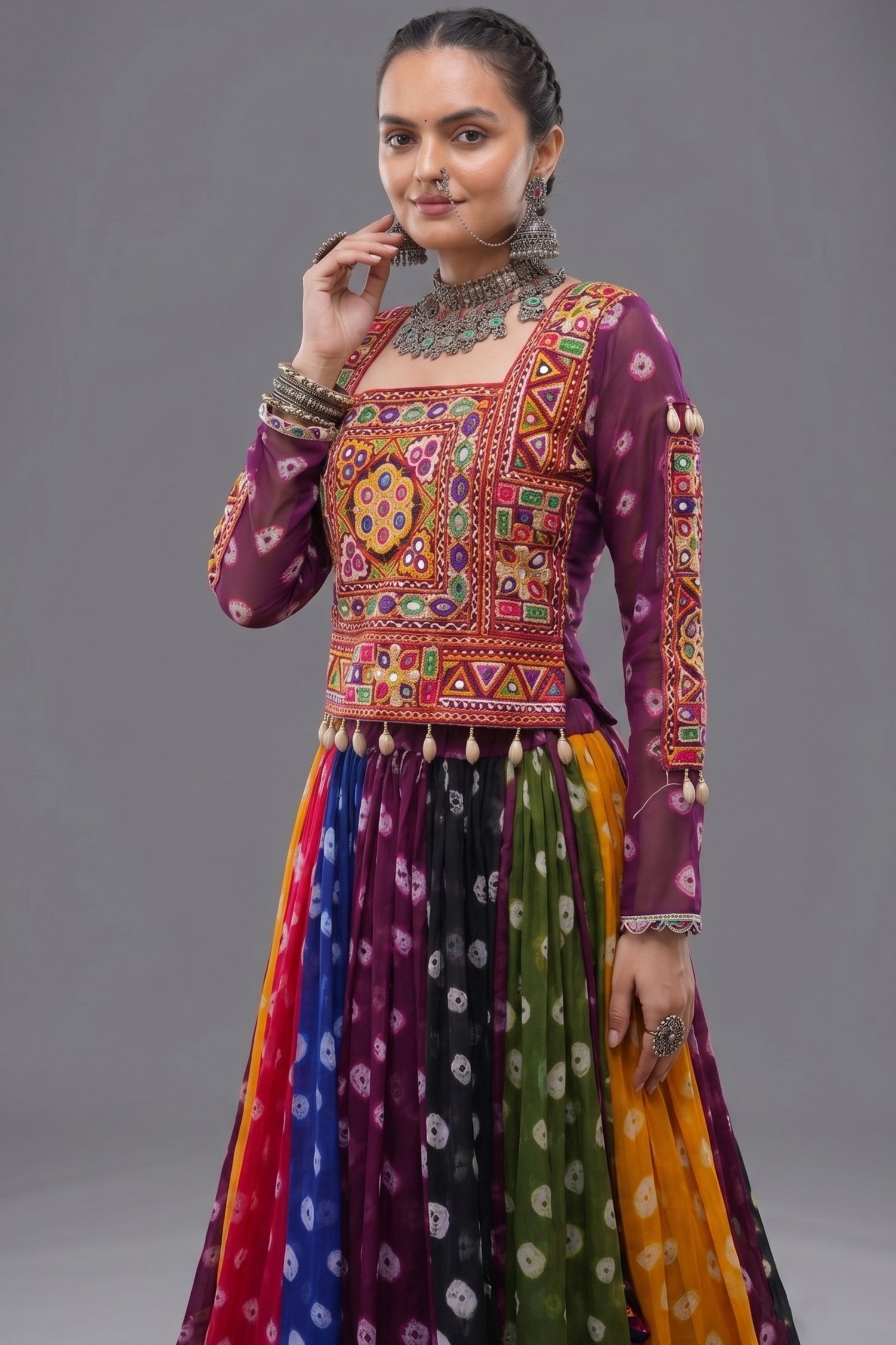 Multi Georgette Printed Chaniya Choli with Kachchi Work Secondary image