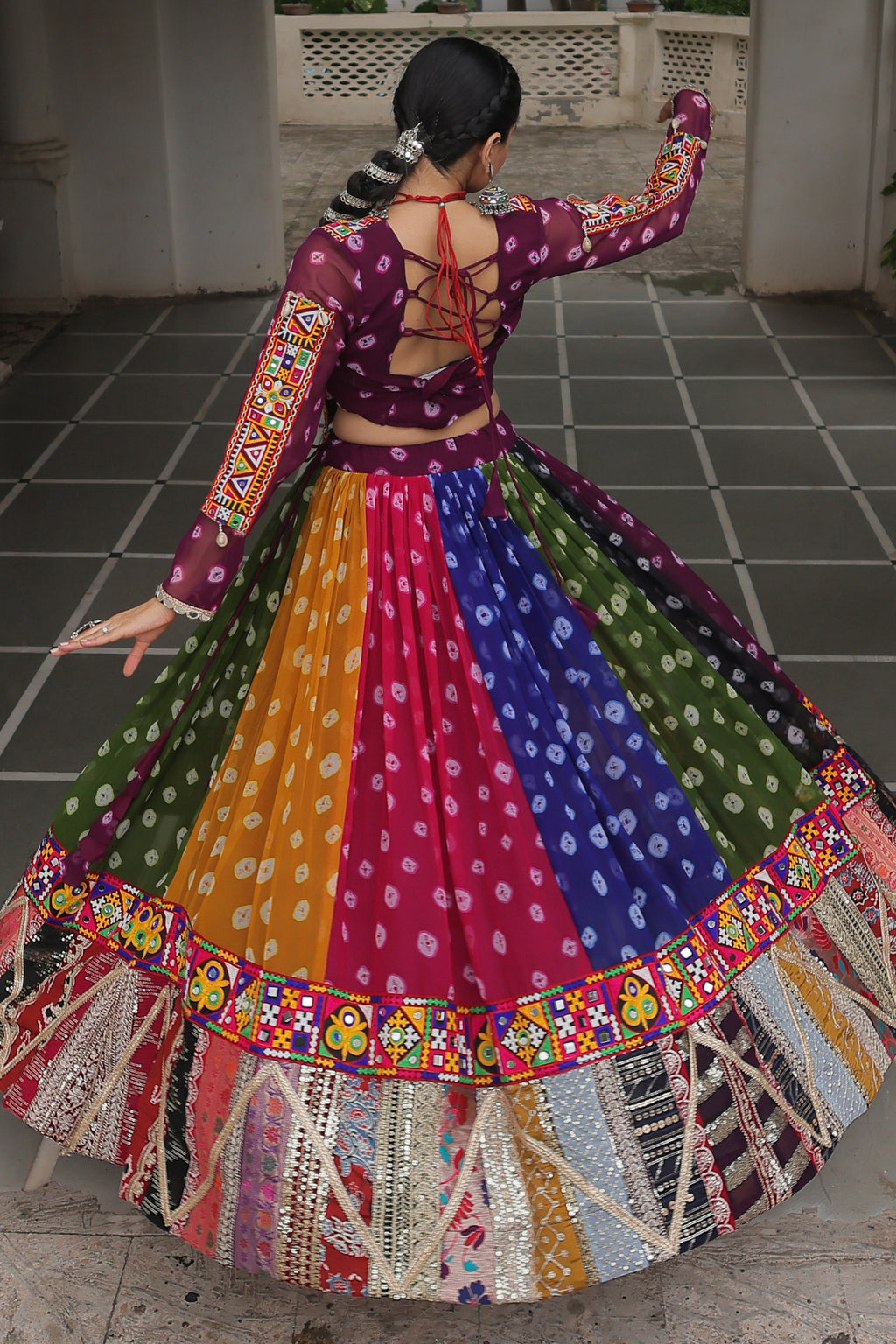 Multi Georgette Printed Chaniya Choli with Kachchi Work