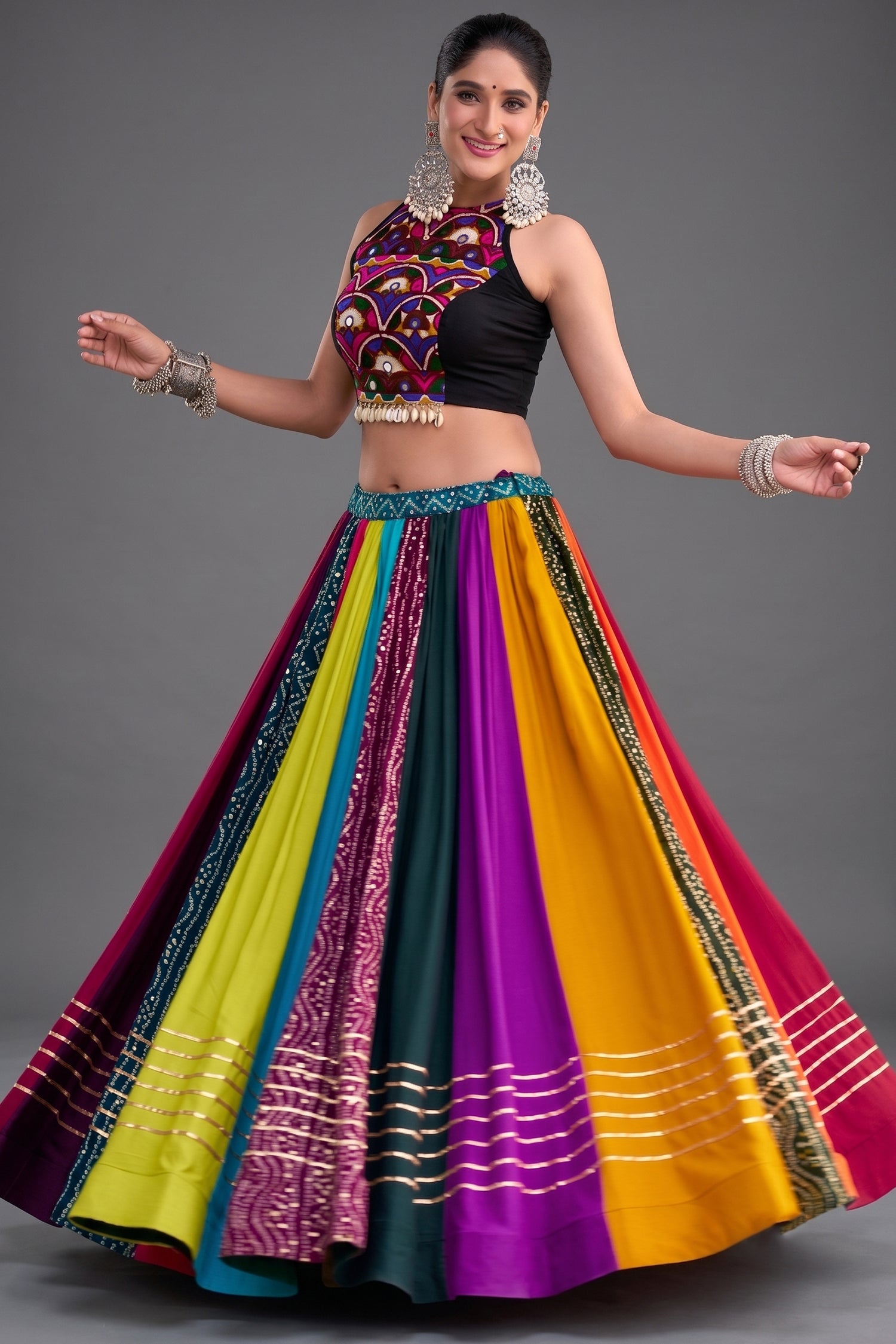 Multi Colored Rayon Kachchi Worked Chaniya Choli Main image