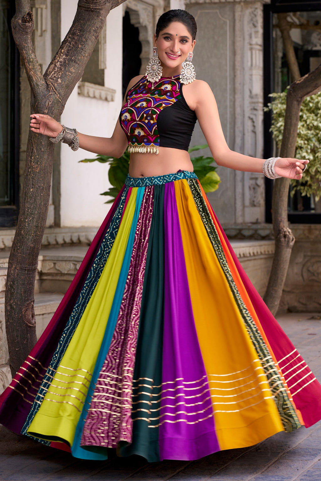 Multi Colored Rayon Kachchi Worked Chaniya Choli