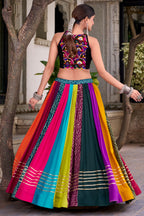 Multi Colored Rayon Kachchi Worked Chaniya Choli