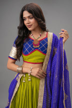 Parrot Green Cotton Chaniya Choli with Lace Work