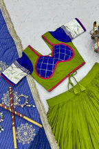 Parrot Green Cotton Chaniya Choli with Lace Work