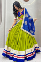 Parrot Green Cotton Chaniya Choli with Lace Work