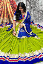Parrot Green Cotton Chaniya Choli with Lace Work