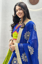 Parrot Green Cotton Chaniya Choli with Lace Work