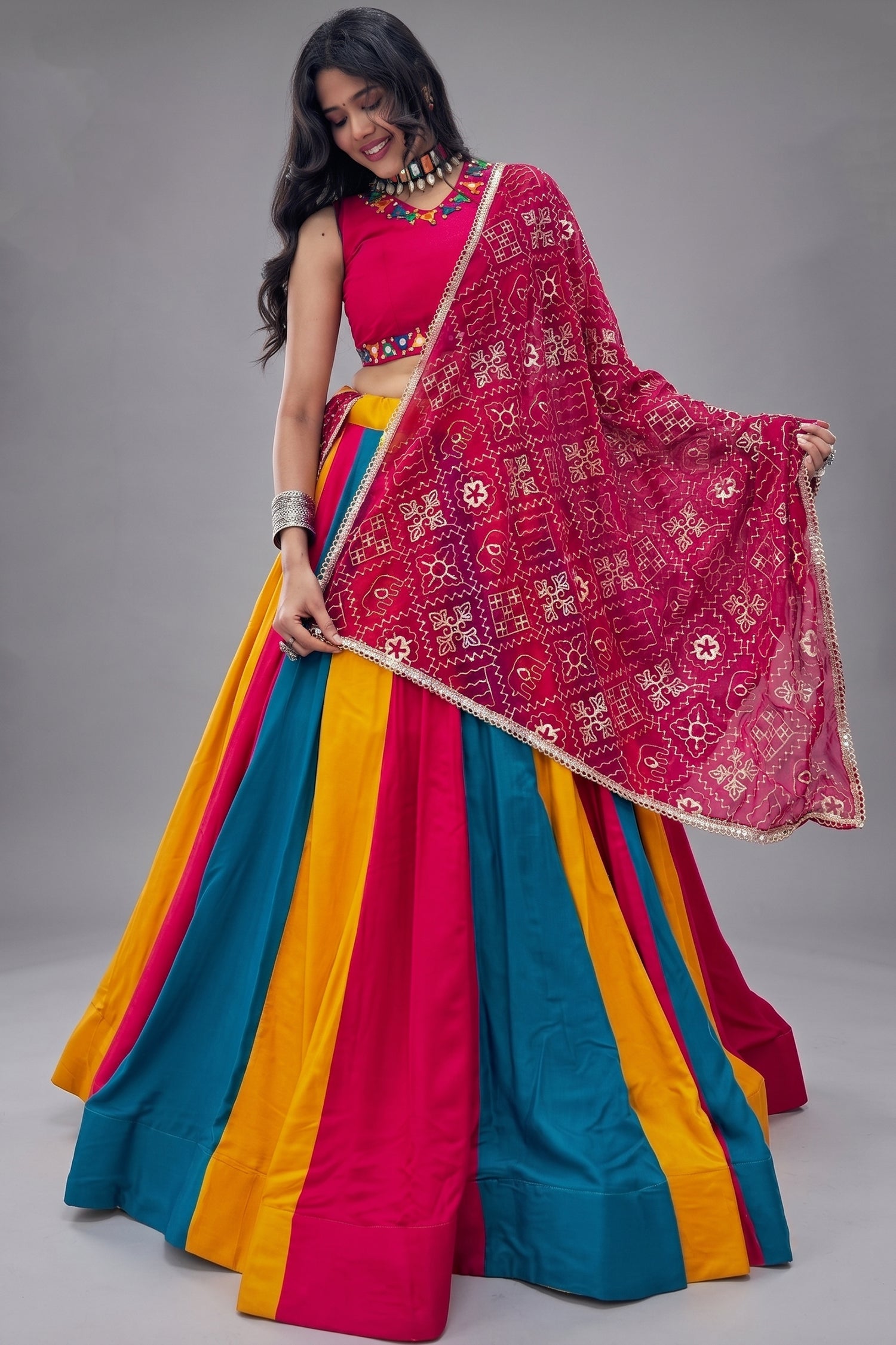 Multi Colored Cotton Mirror Worked Chaniya Choli Main image