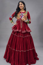 Maroon Cotton Kachchi Worked Peplum Chaniya Choli