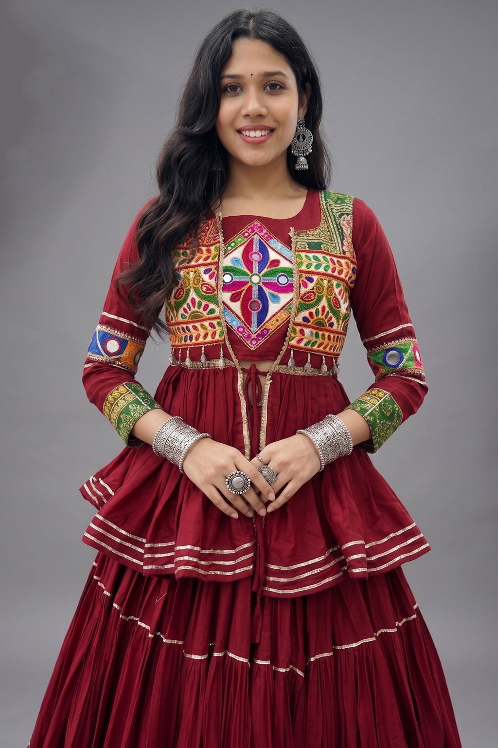 Maroon Cotton Kachchi Worked Peplum Chaniya Choli