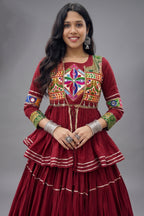 Maroon Cotton Kachchi Worked Peplum Chaniya Choli