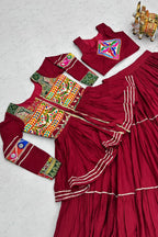 Maroon Cotton Kachchi Worked Peplum Chaniya Choli