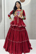 Maroon Cotton Kachchi Worked Peplum Chaniya Choli